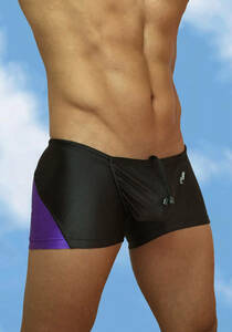 即決新品 ERGOWEAR FEEL SWIM mini TRUNK-L- スイムトランク 黒/紫 現品表記サイズ L エルゴウエアー