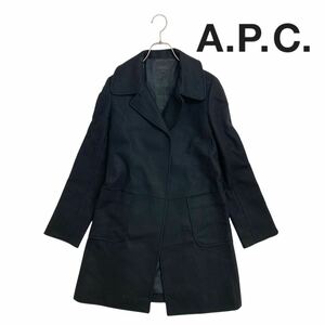 11T326☆ A.P.C. アーペーセー フランス製 ブラック ウールコート ロングコート ガウン 羽織り アウター 秋冬 防寒 綺麗なシルエットです◎