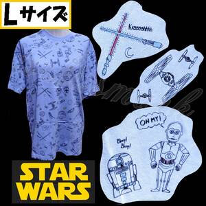 【Lサイズ】スターウォーズ C-3PO R2-D2 ライトセーバー 綿100% 半袖Tシャツ 丸首 紫 