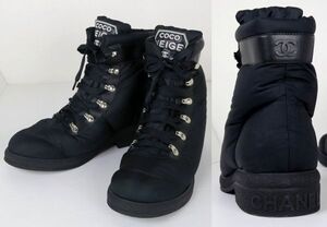 18AW CHANEL G34082 COCONEIGE PUFFY BOOT size 42 シャネル オム ココネージュ ナイロン キルティング ブーツ ロゴ ココマーク b8745