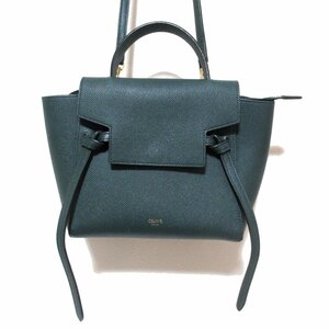 美品 CELINE セリーヌ 現行ロゴ ベルトバッグ ナノ 2way レザー ショルダーバッグ ハンドバッグ グリーン