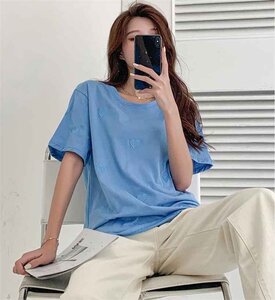 Tシャツ トップス 半袖 ラウンドネック S パープル