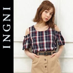 １回着新品同様☆INGNI肩あきチェック柄トップスシャツM イング