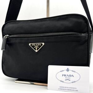 3133【美品】PRADA プラダ ショルダーバッグ カメラバッグ 斜め掛け ポコノ 三角ロゴプレート テスートナイロン レザー 本革 ブラック