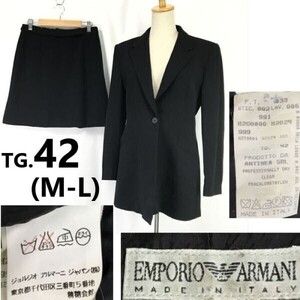 ジョルジオアルマーニジャパン正規代理店タグ★EMPORIO ARMANI★ミニスカート スーツ/上下セットアップ/ロング丈ジャケット【42/黒◆pBH907