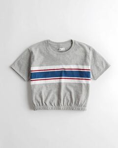 値下げ 新品 ホリスター ボーダー クロップドTシャツ レディース グレー HOLLISTER激安セール限定1オススメ　セール