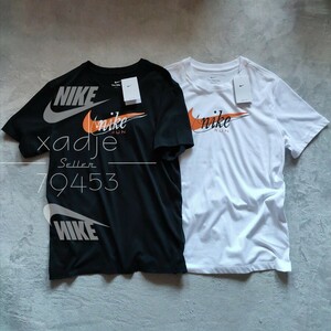 新品 正規品 NIKE ナイキ RUN ラン 半袖 Tシャツ 2枚セット 黒 ブラック 白 ホワイト オレンジ スウッシュ プリント L