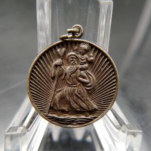 ヴィンテージ スターリングシルバー ペンダント コイン チャーム 彫金 銀 男性 子供 St Christopher 聖人 宗教 ⑤ T6