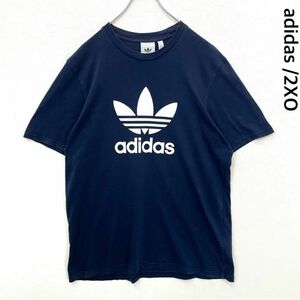 ビッグサイズ　アディダス　半袖Tシャツ　2XO　プリントロゴ　トレフォイル　ネイビー　２XO＝３L相当　adidas