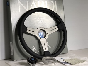 在庫◎NARDI ナルディー N342 クラシック レザー 340φ ブラック レザー シルバースポーク 340mm 検）パイ Φ 革 ランクル ハイエース