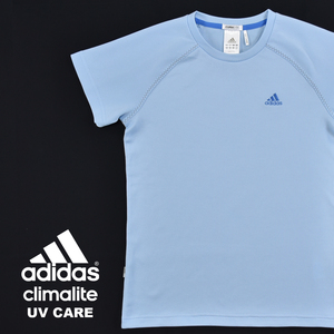 送料300円│adidas アディダス ★ CLIMALITE クライマライト UVケア 半袖 Tシャツ 水色 レディース OT