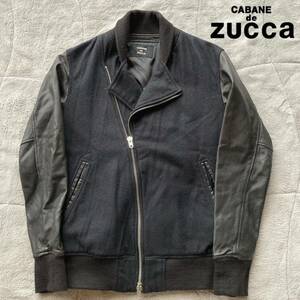 希少　CABANE de ZUCCA カバンドズッカ 袖レザー ダブルライダース　ブラック ラムレザー 本革 ブルゾン ジャケット