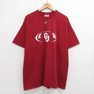 XL/古着 ナイキ NIKE 半袖 ビンテージ Tシャツ メンズ 00s アメフト 大きいサイズ コットン クルーネック エンジ 24jun08 中古