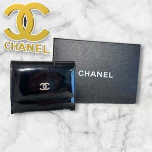 CHANEL シャネル ココマーク エナメル 折り財布 ブラック