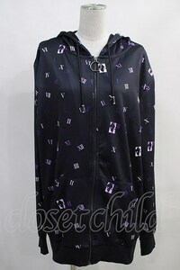 NieR Clothing / 総柄ZIPパーカー 黒×紫 H-24-02-08-034-PU-TO-KB-ZT179