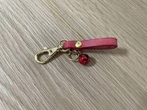 ハンドメイド 革 フック付自転車キーホルダーkeyholder　RED/GD