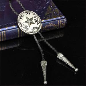 [Fashion] Oval Star Bolo Tie オーバル スター バックル カウボーイ ループタイ 紐ネクタイ レザーロープタイ ボロタイ