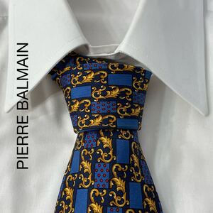 PIERRE BALMAIN ピエールバルマン パターン柄 デザイン シルク ネクタイ フランス製 ブルー ネイビー イエロー レッド TG428