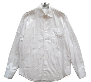 美品日本製!!ライカ RAIKA INDUSTRY*美シルエット 胸ポケット付き ストライプ織り柄コットンレーヨンシャツ 46 M 白 ホワイト