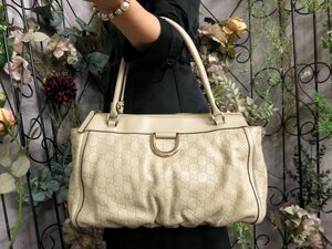 ●超美品●GUCCI グッチ●アビー●グッチシマ●カーフ レザー 本革●トート バッグ●アイボリー●G金具●腕掛け●B5 収納 かばん●Js53101