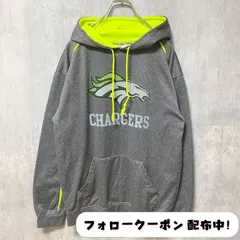 古着 used　Badger Sports　CHARGERS　長袖プリントパーカー　ロゴプリント　グレー　ネオンイエローライン