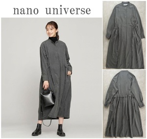 【WEB限定】nano・universe ナノユニバース ノーカラードロストシャツワンピース シルエット変化を楽しめるウエストドロスト仕様 GRAY Free