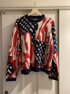 MASU 23AW MARBLE FLAG SWEATER マーブル　フラッグ　マーブルフラッグ　ジャガード　ニット セーター　レッド　48 L