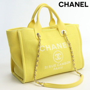 中古 シャネル トートバッグ レディース ブランド CHANEL ドーヴィル スモール バッグ キャンバス イエロー