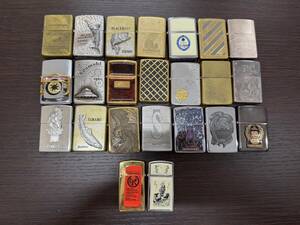 【１円スタート】Zippo ジッポ　スリム　オイルライター 23個まとめ　喫煙グッズ　中古　used　未使用品あり　火花未確認　レアものあり