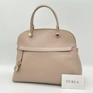 【良品】FURLA フルラ パイパー Piper ハンドバッグ 手持ち 南京錠 チャーム金具 通勤 通学 フォーマル ベージュ系 BJ000202