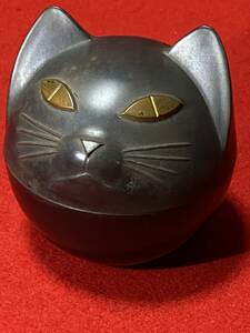 昭和レトロ　東京日本橋　榮太樓　TRADE MARK　飴容器　猫型貯金箱　黒猫　ヴィンテージ　エラー品　