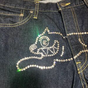 running dog denim pants jeans BBC ICECREAM billionaire boys club デニム ジーンズ rhinestone スワロフスキー ラインストーン