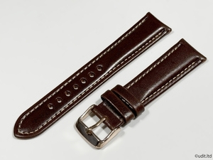 ラグ幅：20mm ブラウン コードバン 本革 レザーベルト ハンドメイド ローズ尾錠付き レザーバンド 腕時計ベルト LB101 