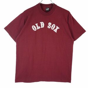 90sUSA製スクリーンスターズScreen Stars半袖TシャツスポーツチームT両面プリントナンバリングOLDSOX赤レッドえんじバーガンディ40210