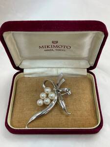 美品MIKIMOTO ミキモト パール 真珠 刻印 ブローチ アクセサリー シルバーカラー　（SMU5982SM)