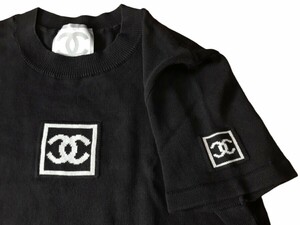 レア 未使用 vintage CHANEL 03A スポーツライン ココマーク 半袖 ニット P21671V01329 トップス Tシャツ カットソー 黒 ブラック