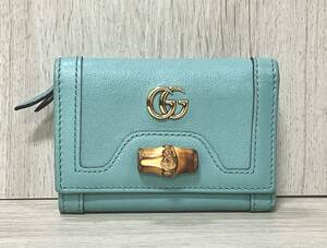 【人気のコンパクト】GUCCI 658633 バンブー 三折財布 財布　グッチ　水色