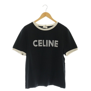 セリーヌ CELINE by Hedi Slimane 23AW ロゴプリント リンガー Tシャツ 半袖 M 黒 ブラック グレー /MI ■OS ■AD メンズ