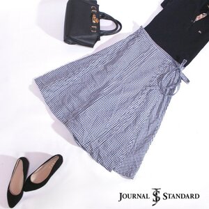 美品 ジャーナルスタンダード JOURNAL STANDARD ■ 春 夏 涼し気 格子柄 ラップスカート コットン フレアスカート ネイビー 紺 ホワイト