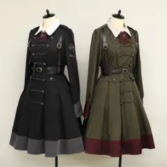 Amavel Military Flag ワンピース カーキ×ボルドー