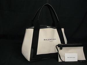 1円 BALENCIAGA バレンシアガ 339933 キャンバス×レザー ポーチ付き トートバッグ ショルダー 肩掛け ベージュ系×ブラック系 BM5259