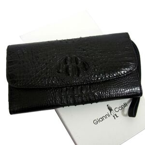 美品■Gianni Conti クロコ型押しレザー ロングウォレット 長財布 セカンドサイフ メンズ ジャンニコンティ