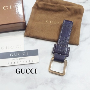 【極美品】鑑定済 GUCCI グッチシマ スクエア キーリング キーホルダー GG レザー ネイビー 074336 479292 送料無料