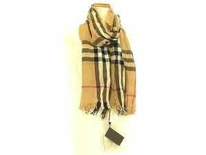 ■新品■未使用■ BURBERRY バーバリー ウール55％×ポリエステル45％ ノバチェック フリンジ ストール ショール ブラウン系 FA4104