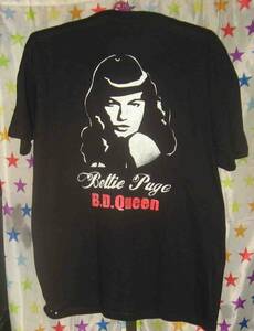 ベティ・ペイジ　Bettie Page　ピンナップ　50’ｓ PIN-UP GIRL　【手描きバックペイントTシャツ】　黒　XLサイズ