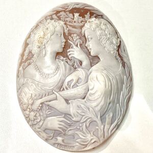 1円〜!!大判!!●シェルカメオ37.4g●d 約187ct 約98.5×75mm 裸石 宝石 cameo shell 彫刻 アンティーク 貴婦人 作家物 w4 マ61