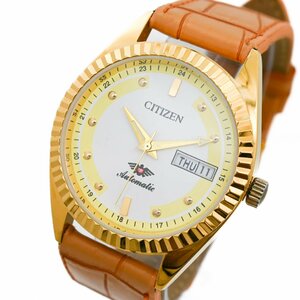 1円 稼働 良品 CITIZEN シチズン 4-281080KT オートマチック AT 自動巻き デイデイト 3針 白文字盤 GP メンズ 腕時計 男性用 366520240521