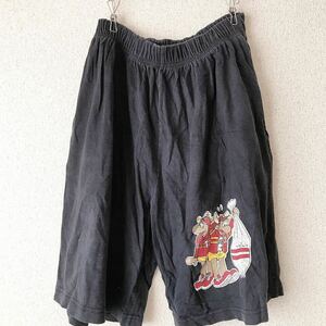 VINTAGE キャラクター　ロゴ　ハーフパンツ　黒　ウエストゴム　男女兼用