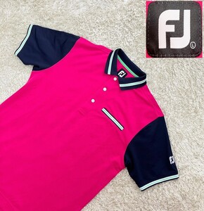 【美品★】Lサイズ FootJoy 半袖ドライポロシャツ/ピンク×黒◆フットジョイ (7)