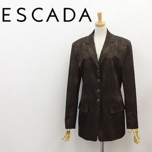 ヴィンテージ◆ESCADA エスカーダ ストレッチ パイソン柄 メタルボタン ジャケット ダークブラウン 40